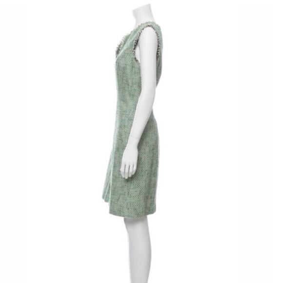 Karl Lagerfeld Green Tweed Fringe Sheath Dress Sz 12 - Picture 6 of 16